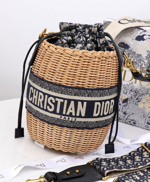 Christian Dior Wicker Bucket Bag Apricot